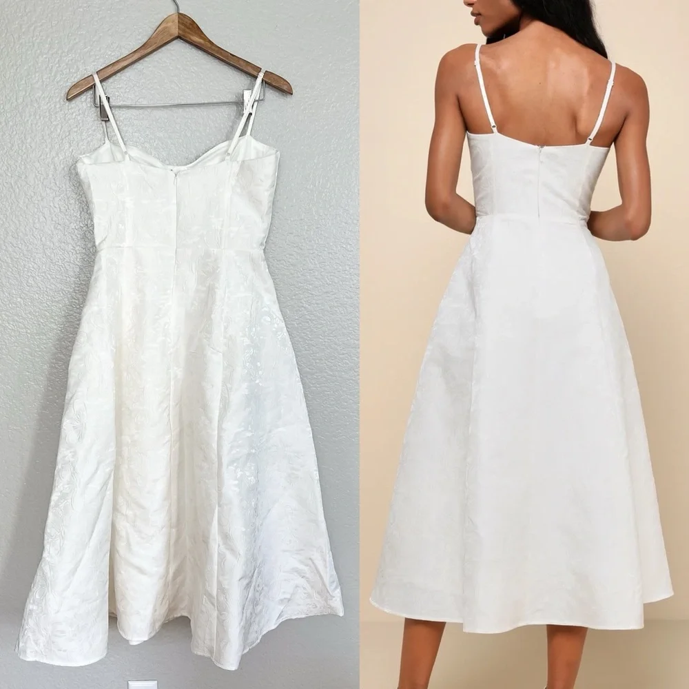 NWOT Meet for Tea Off White Jacquard Bustier Midi Dress With Pockets_2